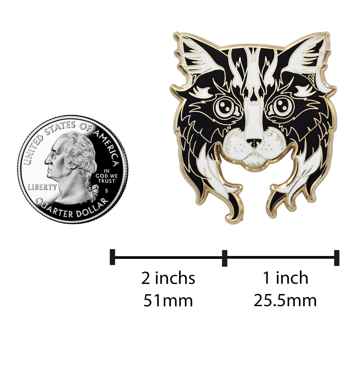 Black White Cat Pin - Adorable Cat Enamel Lapel Pin with Long Beard