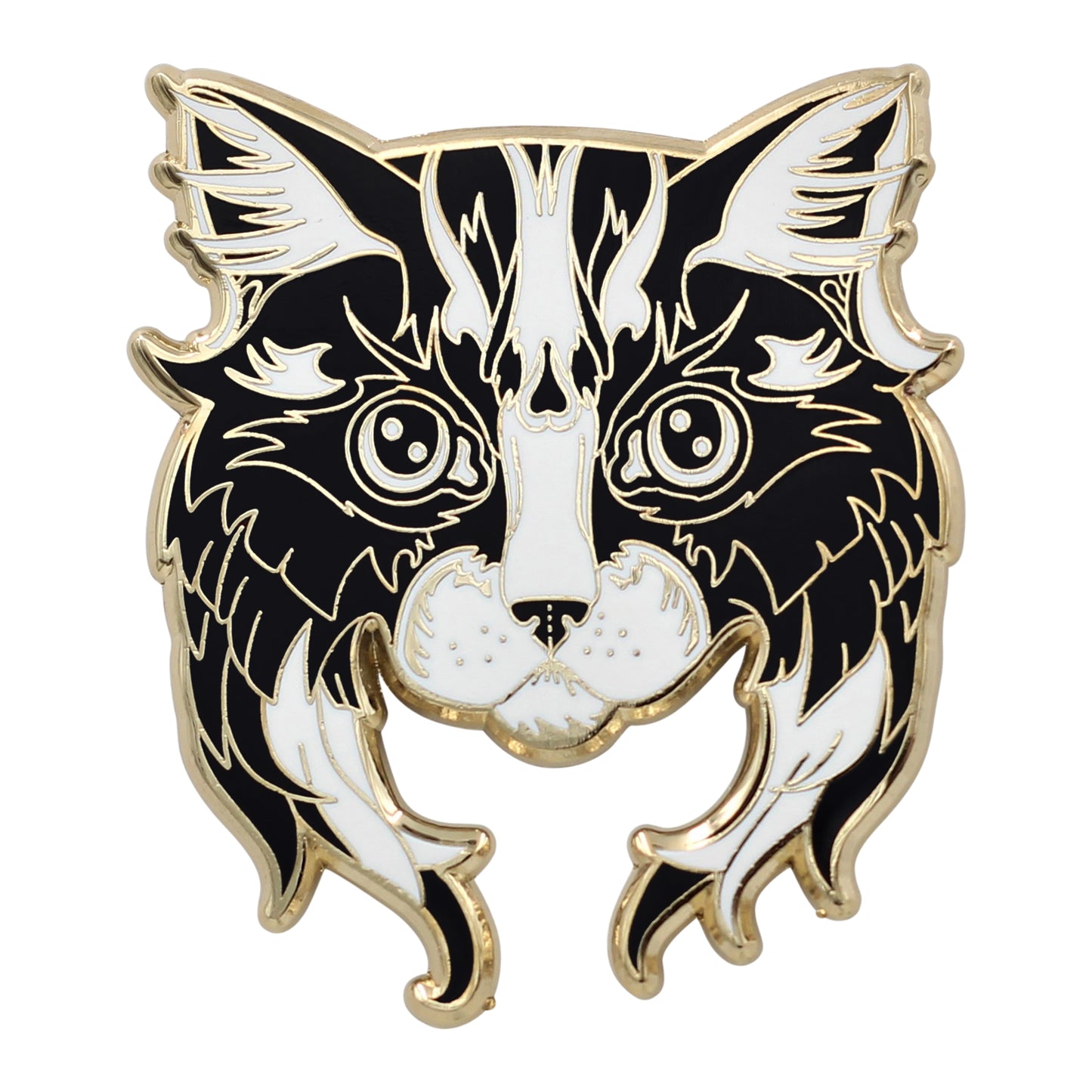 Black White Cat Pin - Adorable Cat Enamel Lapel Pin with Long Beard