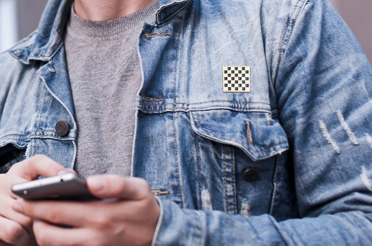 Black and white chessboard Pin