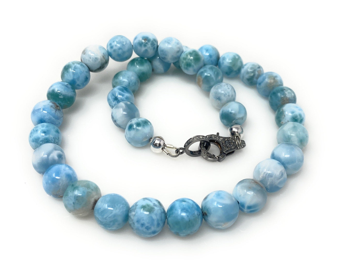 10.5mm -11.5mm Rare Larimar Gemstone Necklace, Bohemian Jewelry,